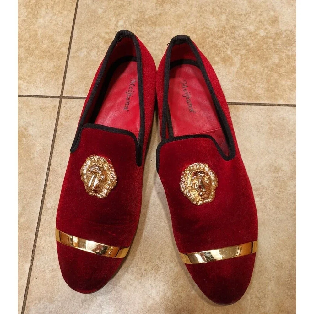 Men's Meijiana Luxury Dress Party Burgundy Velvet Loafers Shoes Size 12